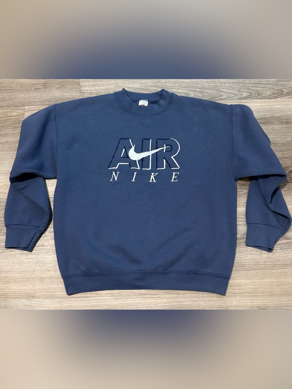 Vintage Nike Sweatshirt Mens L  Blue Pullover Crewneck Embroidered AIR Logo 90s